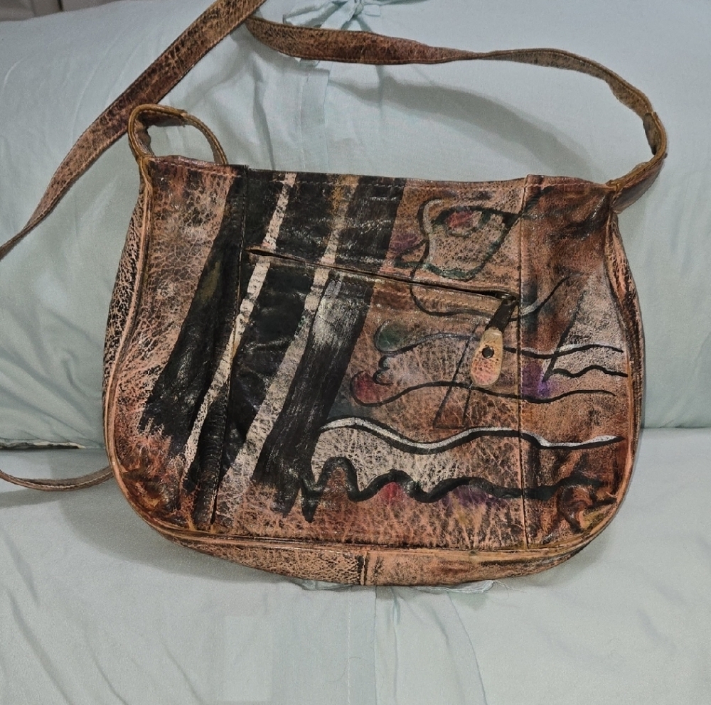Vintage Brown and Black Distressed Shoulder Bag